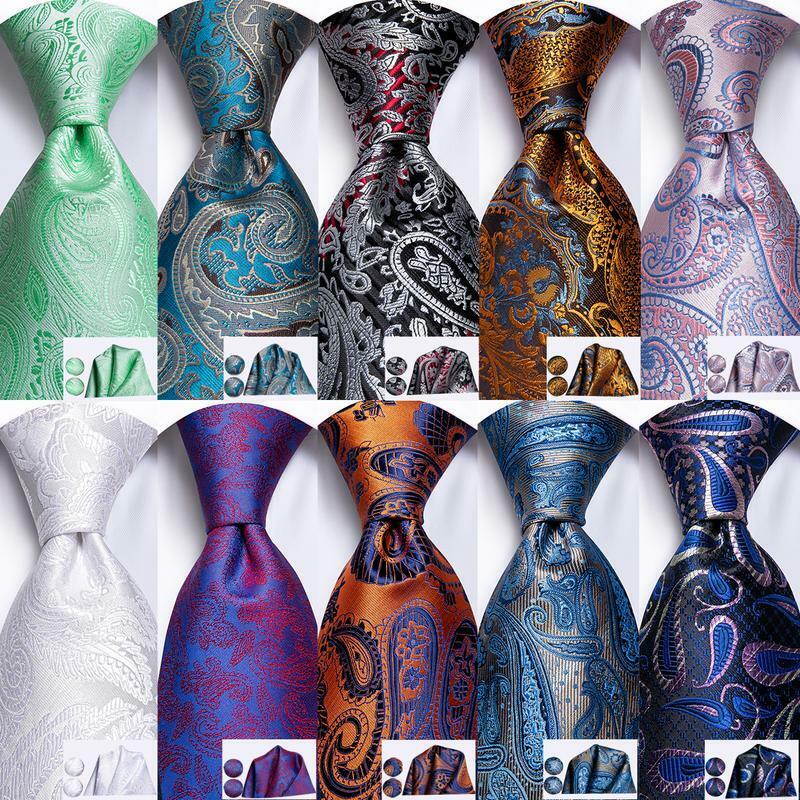 Men's Tie 300 Colors Paisley Solids Plaids Floral Dots Novelty Silk Necktie Set  Hi Tie