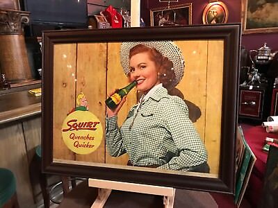 1948 SQUIRT Soda Advertising Sign Framed Cardboard Ad 27 x 21  "Video"  Squirt