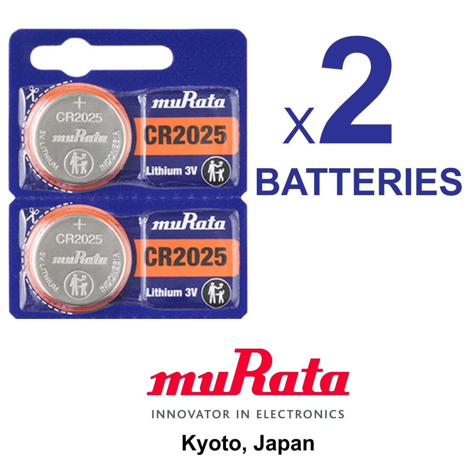 2 NEW MURATA CR2025 3V Lithium Battery FRESHLY NEW Expire 2032 - ( ex SONY ) Murata CR2025