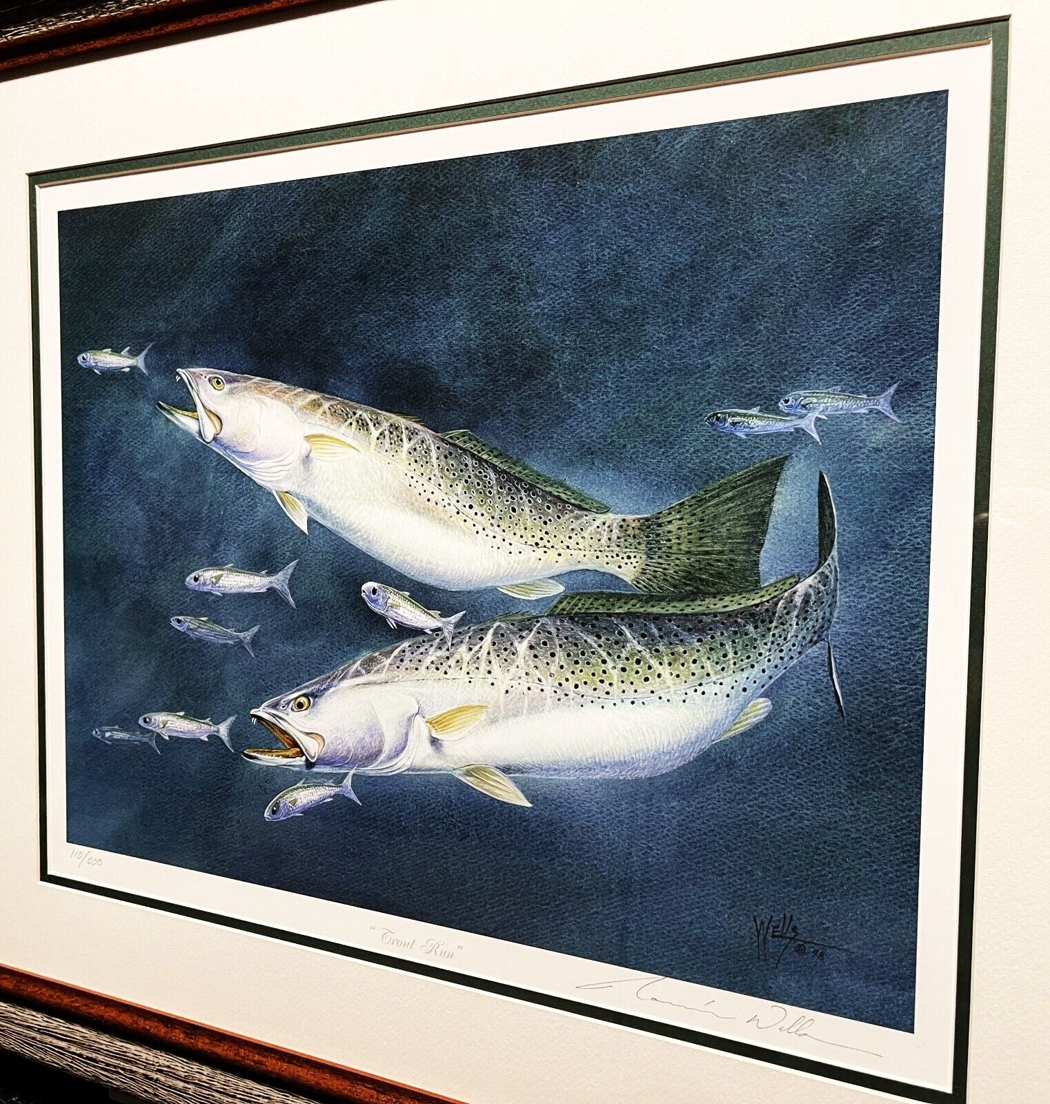Ronnie Wells Trout Run Lithograph Speckled Trout Mint - Brand New Sporting Frame Без бренда - фотография #3