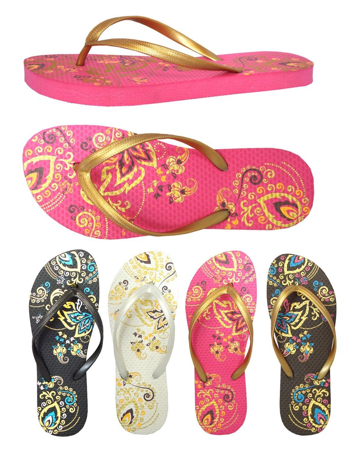 Wholesale Lot 24 pairs Men~Women~Girls Beach Sandals Flip Flop Flower Printing redvolution Flowers - фотография #2