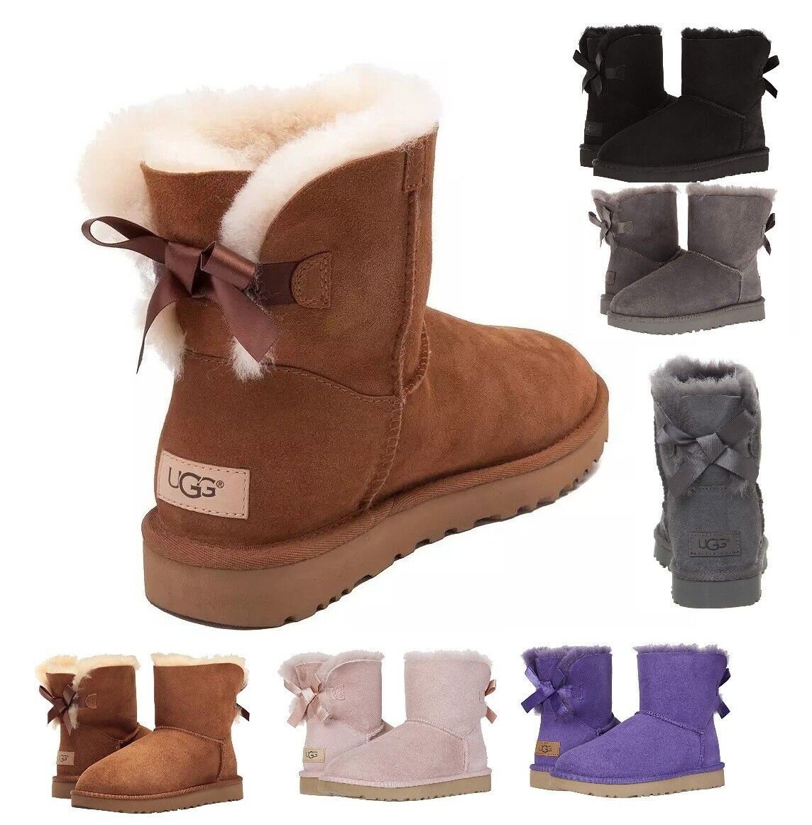 Authentic UGG Women's Shoes Mini Bailey Bow Boot Chestnut Black Grey Pink New UGG Mini Bailey bow