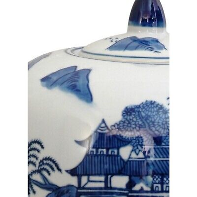 Oriental Furniture 11" Landscape Blue & White Porcelain Vase Jar Red Lantern BW-JAR1-BWLS - фотография #2