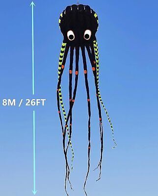 Sky Visitor 3D 26ft Ultra Large & Fun Octopus Foil Kite with Handle & Line, G... APZ Black - фотография #4