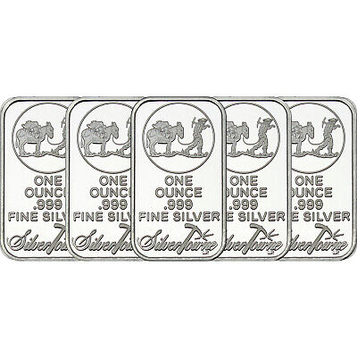SilverTowne Trademark  Logo 1oz .999 Fine Silver Bar 5 Piece Lot Без бренда