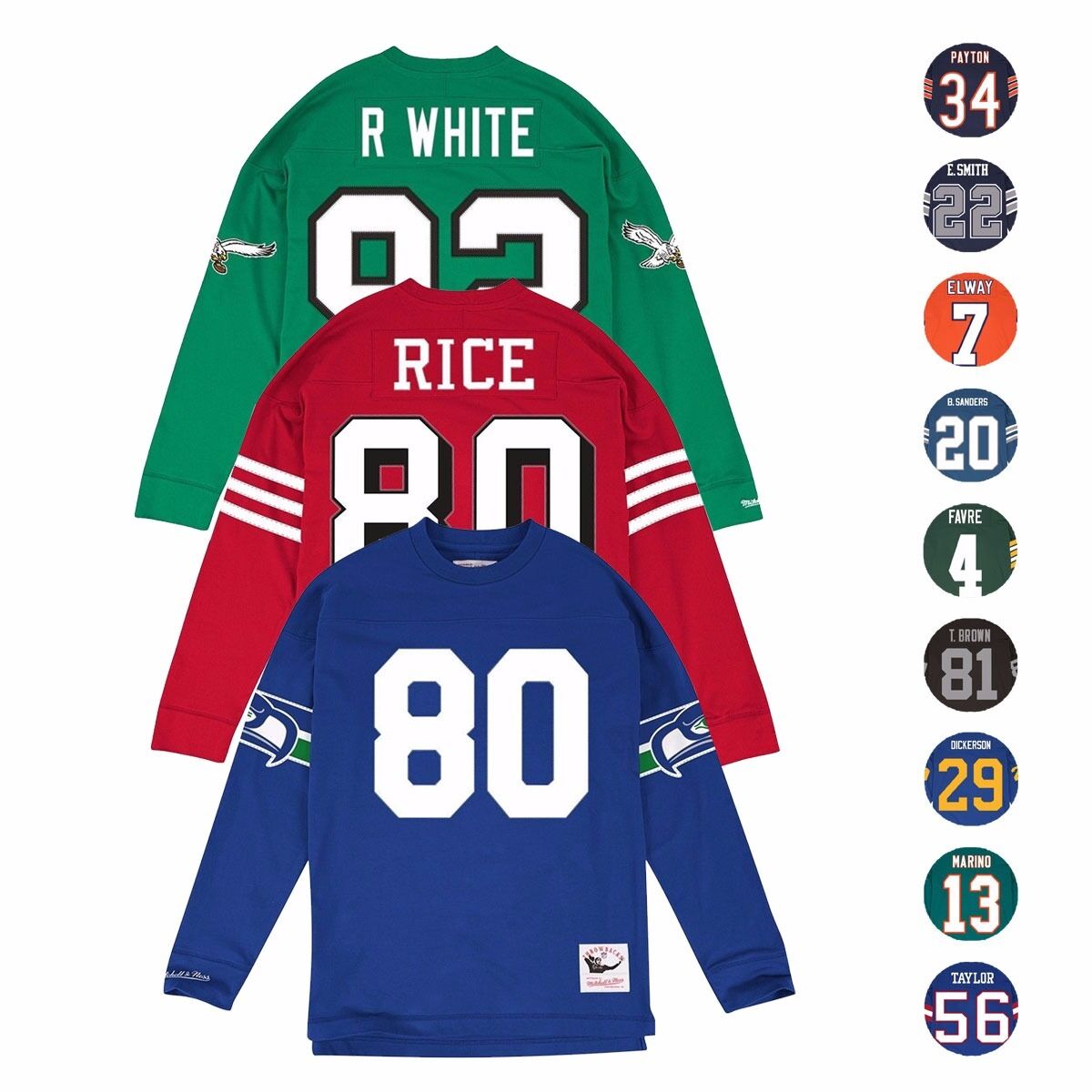 NFL HOF LEGENDS Long Sleeve MITCHELL & NESS Jersey Inspired Knit Top Collection Mitchell & Ness