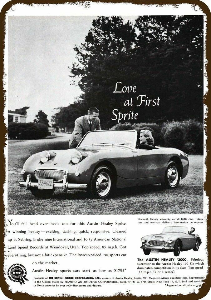 1960 AUSTIN HEALY SPRITE 3000 Convertible Car DECORATIVE REPLICA METAL SIGN Без бренда