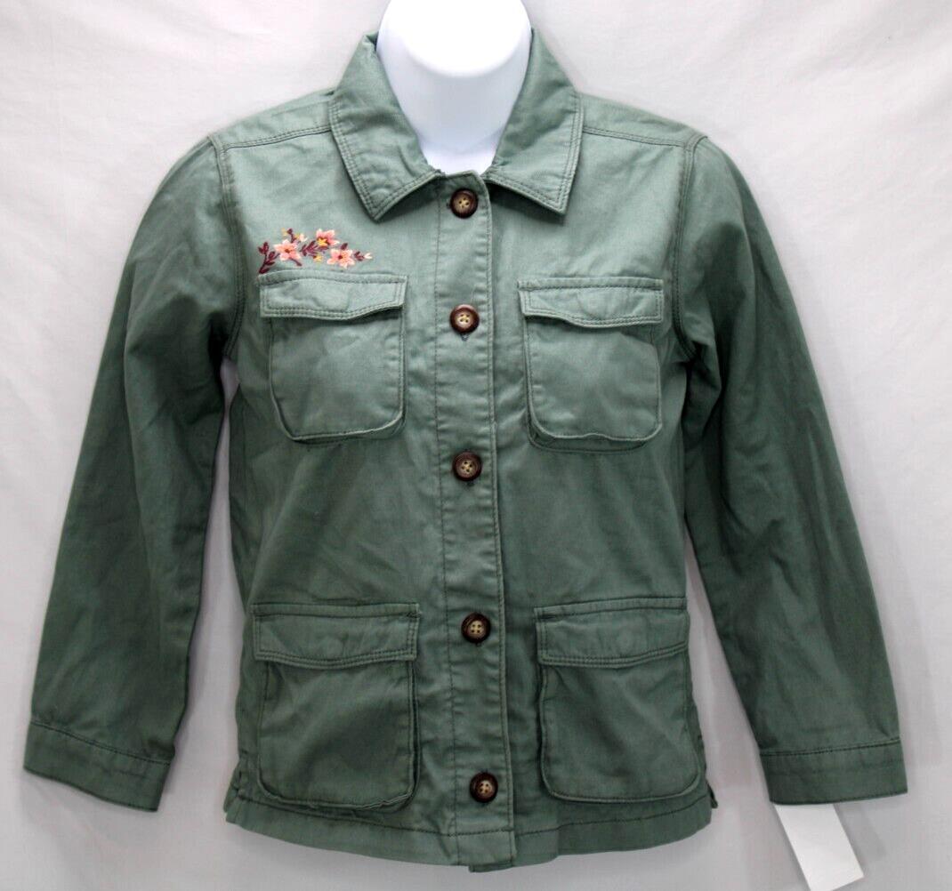 OshKosh Military Shirt Jacket Girl Sz 10 Embroidered Floral Green Button NWT OshKosh B’gosh