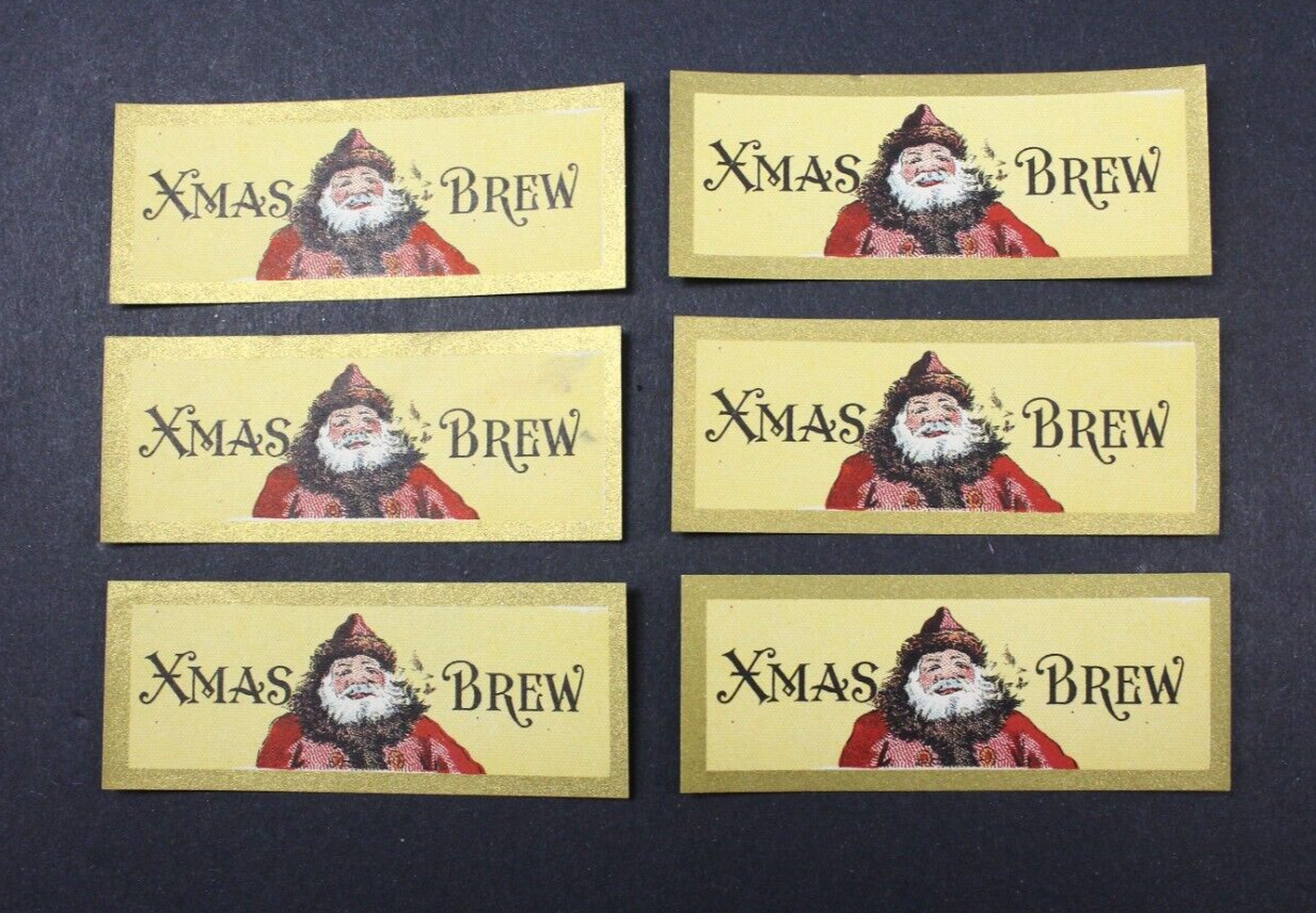 Lot of  6 NOS Santa Xmas Brew labels. Xmas Brew