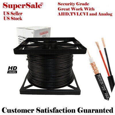 RG59 Siamese Cable 500ft Bulk 20AWG Black+ 18/2 Power CCTV Security Camera Wire FiveStarCable EB0033/CB500E