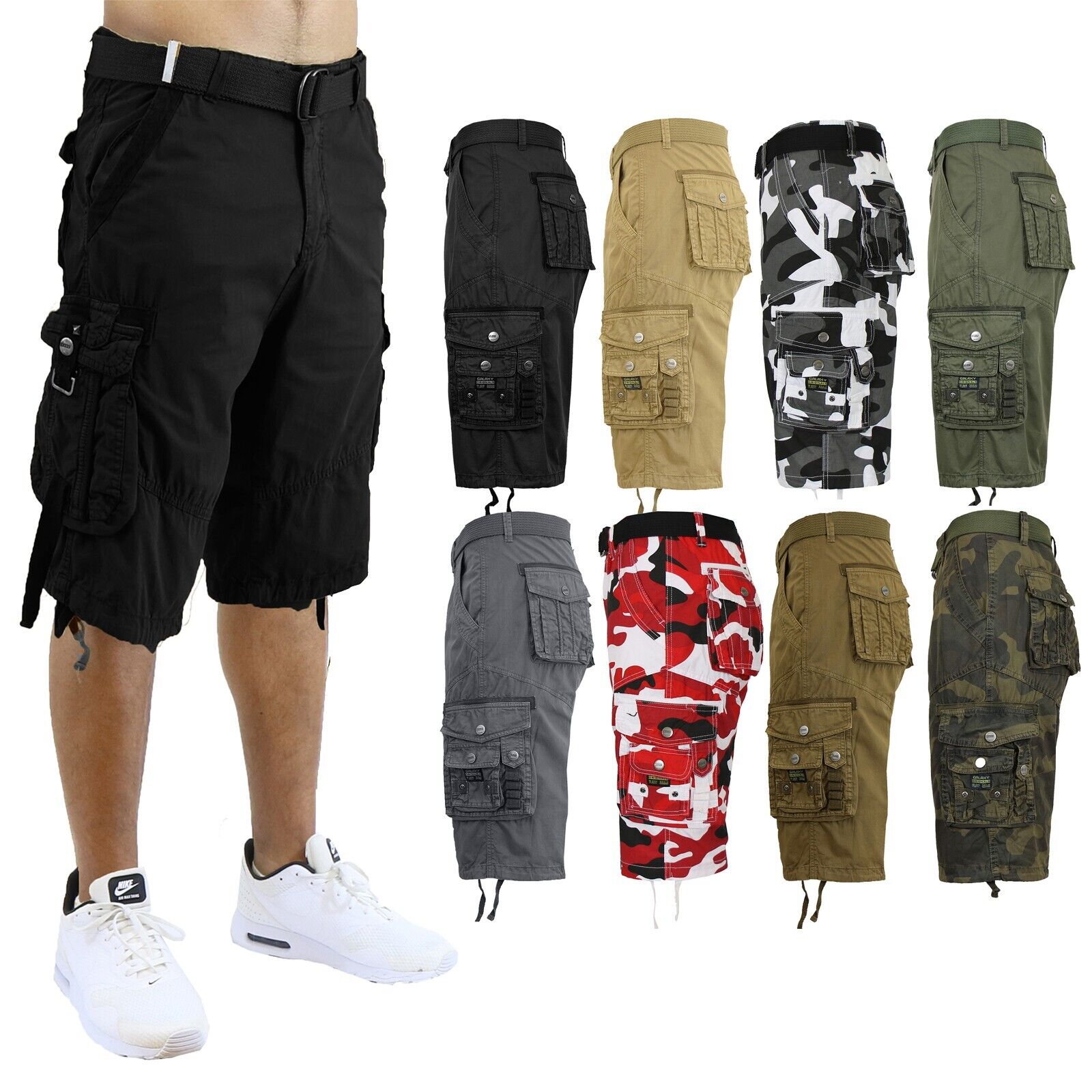Mens Vintage Cargo Utility Shorts Includes belt Perfect for Camping and Hiking GBH