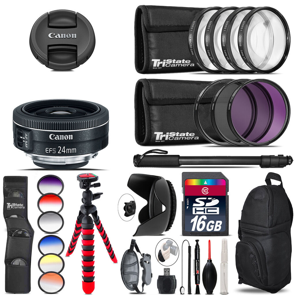 Canon EF-S 24mm f/2.8 STM Lens + Graduated Color Filter - 16GB Accessory Kit Canon Does Not Apply