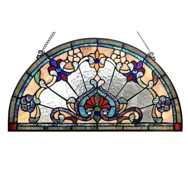 24”x13”  Tiffany Style Stained Glass Semi Circle Window Panel Suncatcher Chloe Lighting - фотография #3