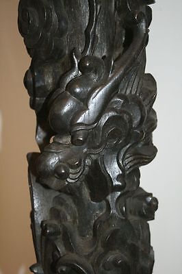 Tall Antique Chinese Carved Wood Pedestal. 2 Dragons & Carp Signed MAGNIFICIENT! Без бренда - фотография #2