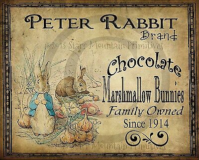 Primitive Spring Peter Rabbit Chocolates Bunny Easter Picture Print 8x10 Без бренда