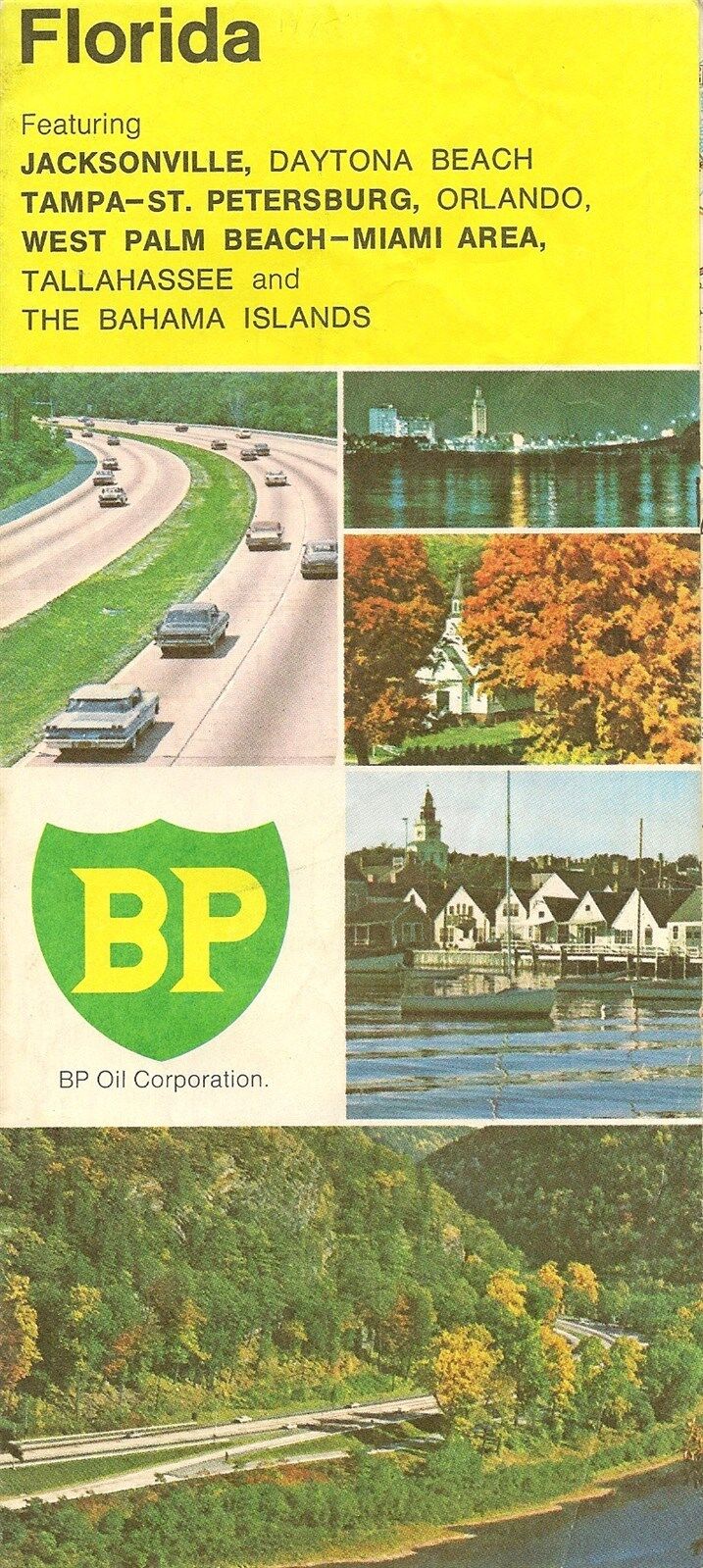 1971 BP OIL Road Map FLORIDA Miami Daytona Beach Jacksonville Tallahassee Tampa BP.