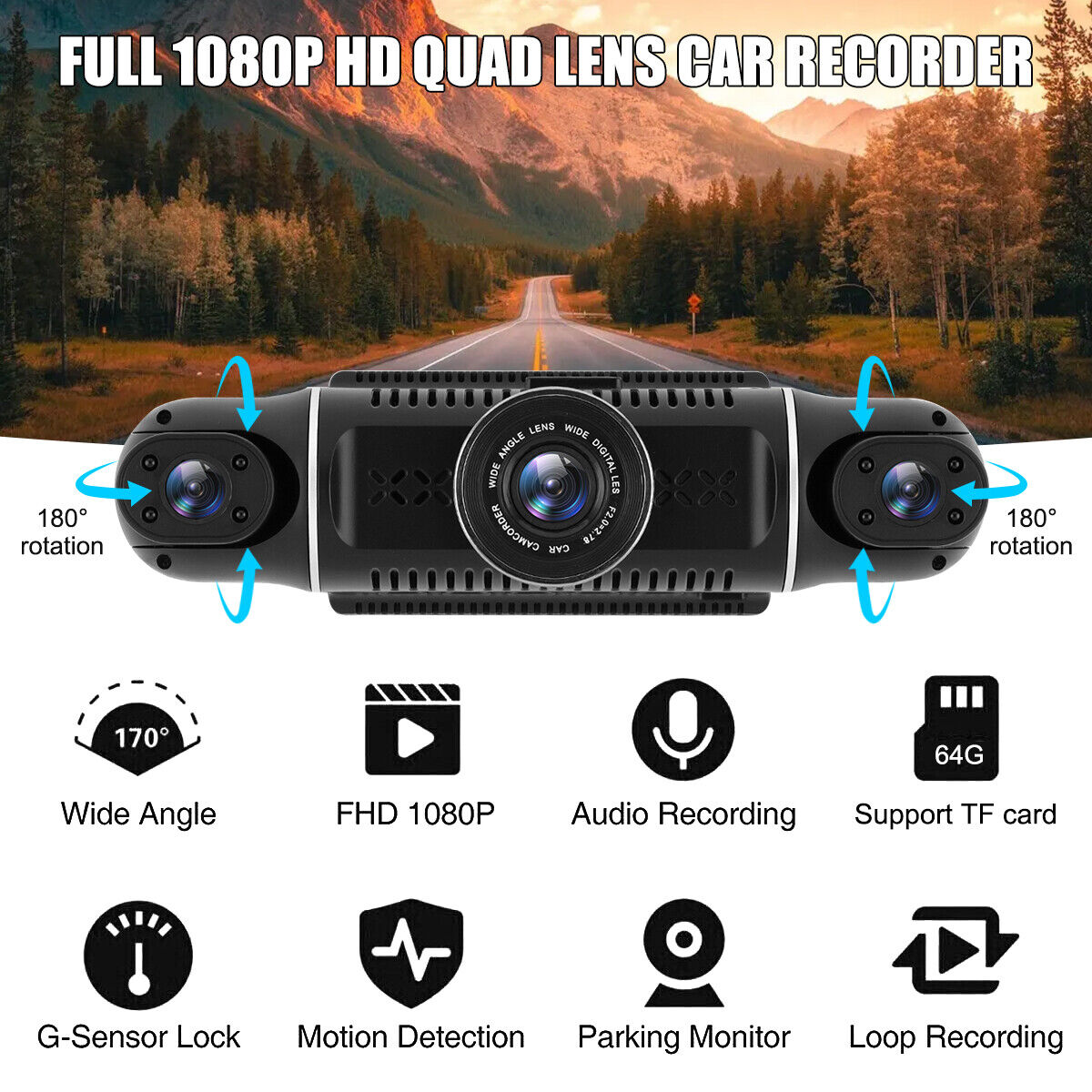 Full HD 1080P Car Dash Cam 4 Channel WiFi DVR Driving Recorder Night Vision 2024 Unbranded Dash Camera - фотография #2