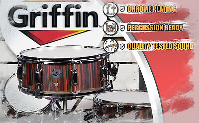 GRIFFIN Snare Drum - 14�X5.5" Poplar Wood Shell Acoustic Percussion Head Kit Set Griffin SM-14 BlackHickory - фотография #6