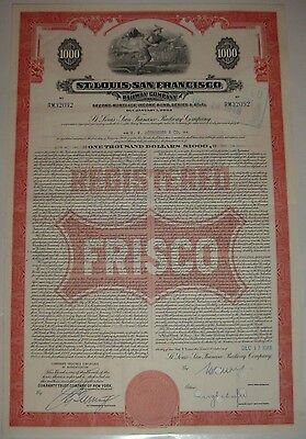 $1,000 St. Louis San Francisco Railway Bond Stock Certificate Frisco Railroad Без бренда - фотография #2