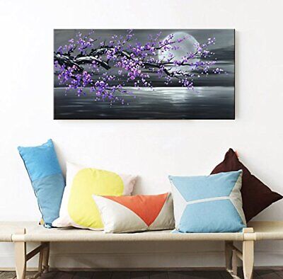 Purple Flower Painting on Canvas Black and White Seascape Wall Art 48"W x 24"H Does not apply Does Not Apply - фотография #4