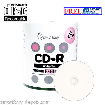 100-Pack SmartBuy Blank CD-R CDR 52X 700MB/80Min White Top Recordable Disc Smart Buy 806473019187