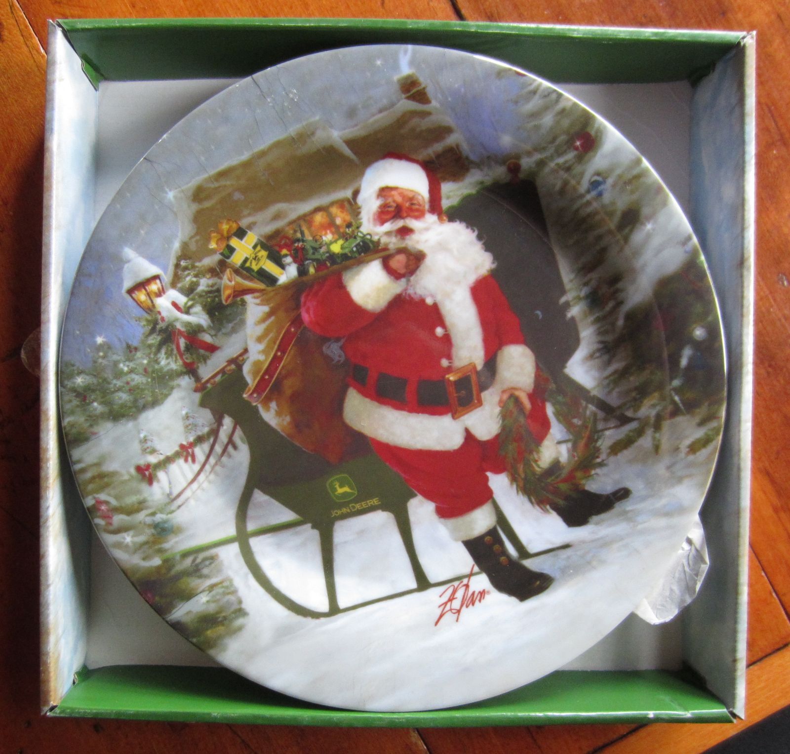 Ronald Zolan JOHN DEERE Dinner Plates Collection set 4 Christmas Santa Sleigh   Без бренда
