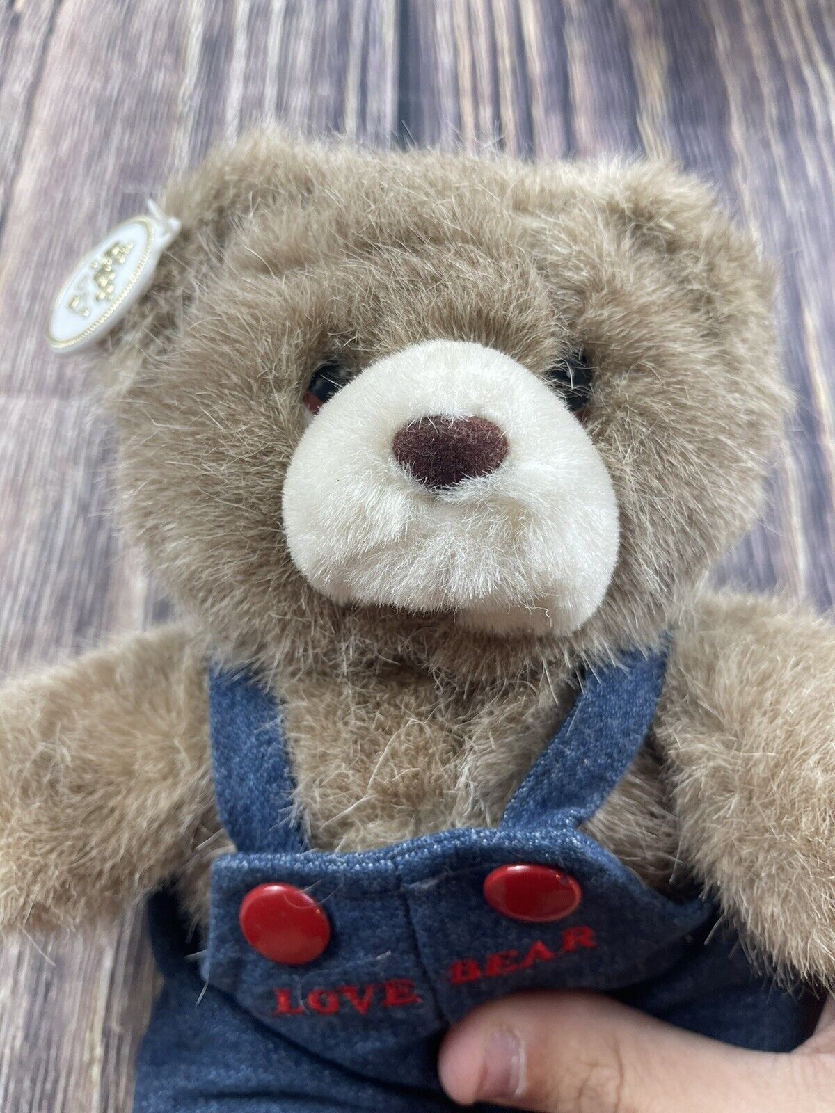 Vintage Russ Berrie Love Bear 9" Plush Jean Denim Bib Overalls Caress Soft Pets Russ Berrie 328 - фотография #2