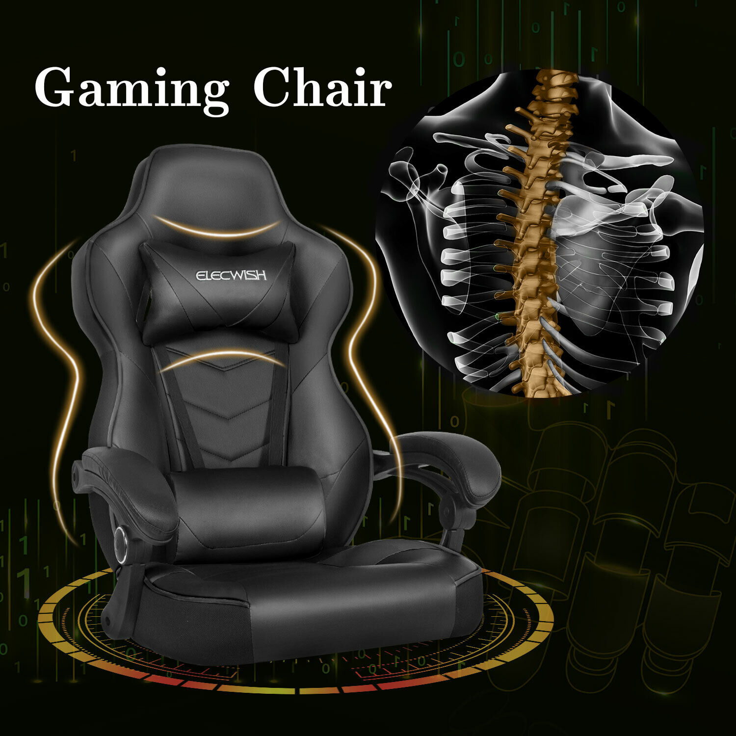 Gaming Chair Racing Video Ergonomic Office Chair PU Leather Recliner Footrest ELECWISH US-OC020-087-067-1001 - фотография #8