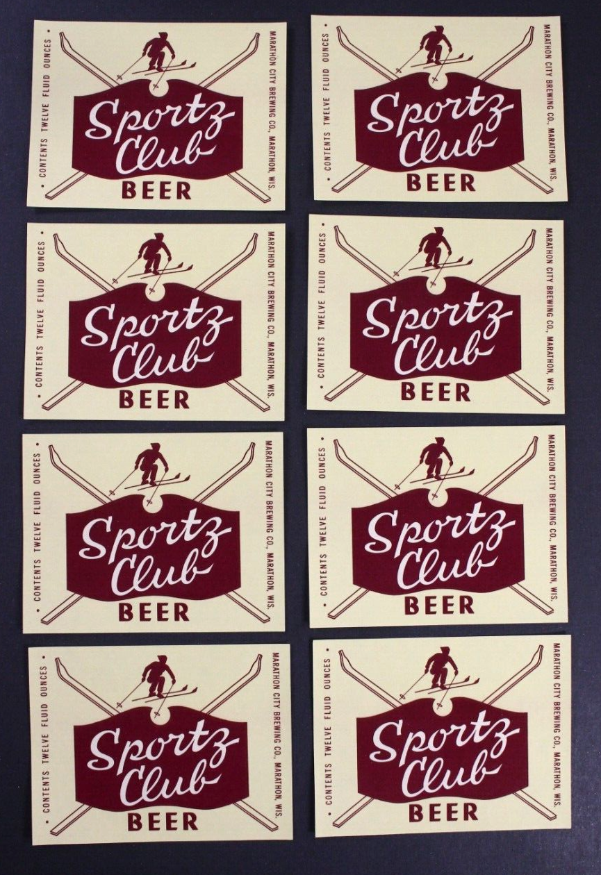12 Sportz Club Beer Labels, Old Stock. Marathon City Brewing. Marathon, WI Sportz Club - фотография #3
