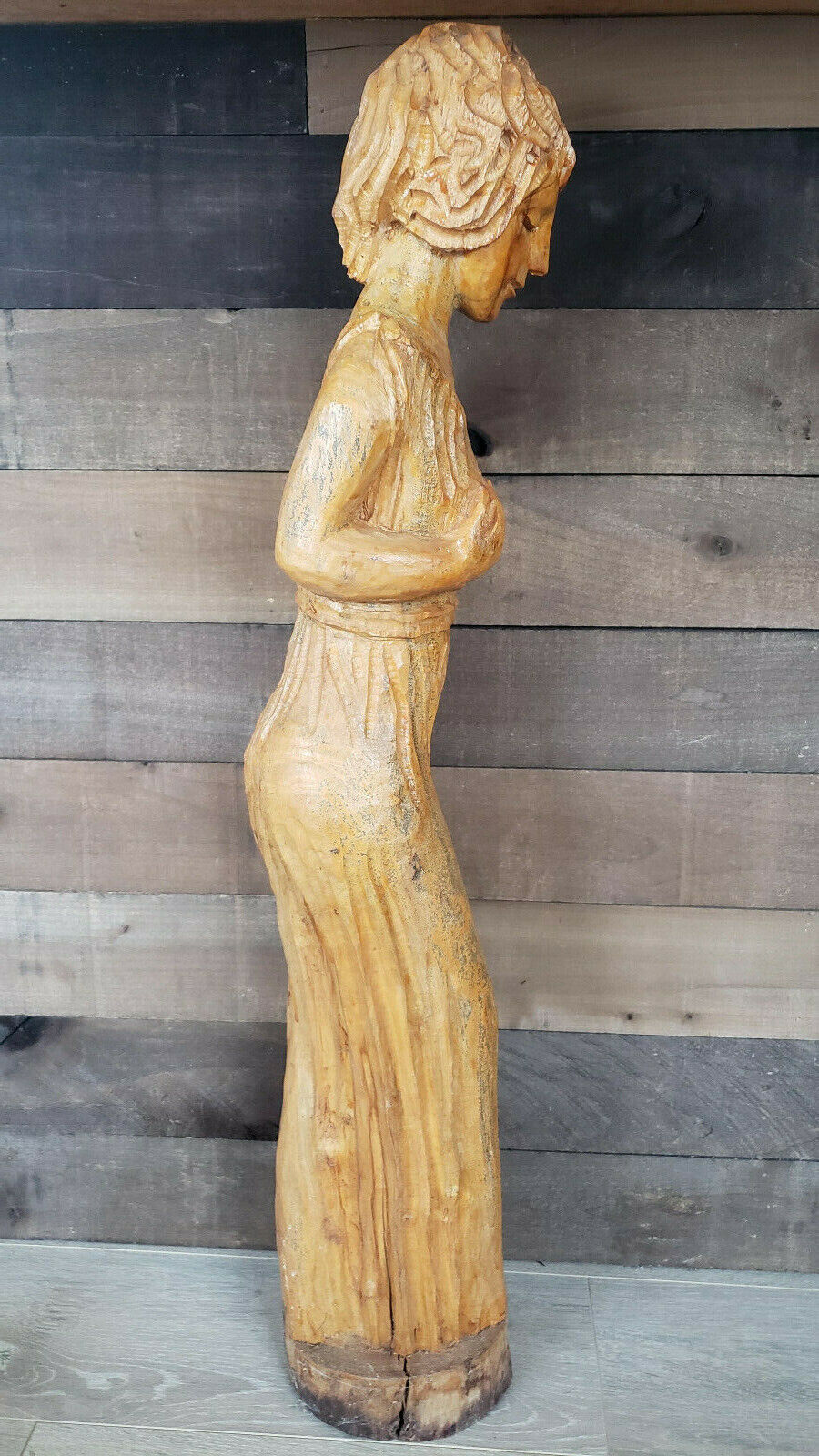Rare Vintage Handcarved Wooden Statue of a Woman Holding Her Breast. 34" Без бренда - фотография #3