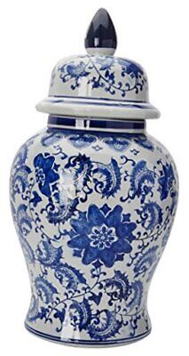 Oriental Furniture 18" & White Porcelain Temple Jar Floral Blue Does not apply Does Not Apply