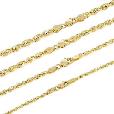 10K Yellow Gold 1.5mm-4mm Laser Diamond Cut Rope Chain Pendant Necklace 16"- 30" NuraGold NG10YLRPH-N
