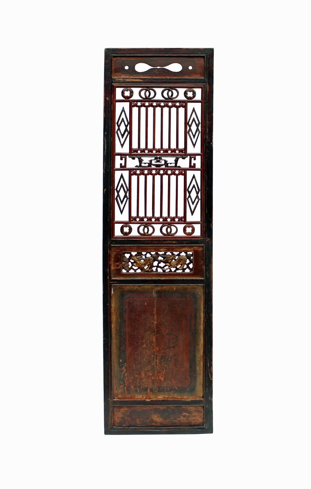 Chinese Gold Red Brown Graphic Carving Wood Decor Panel cs4046 Unbranded
