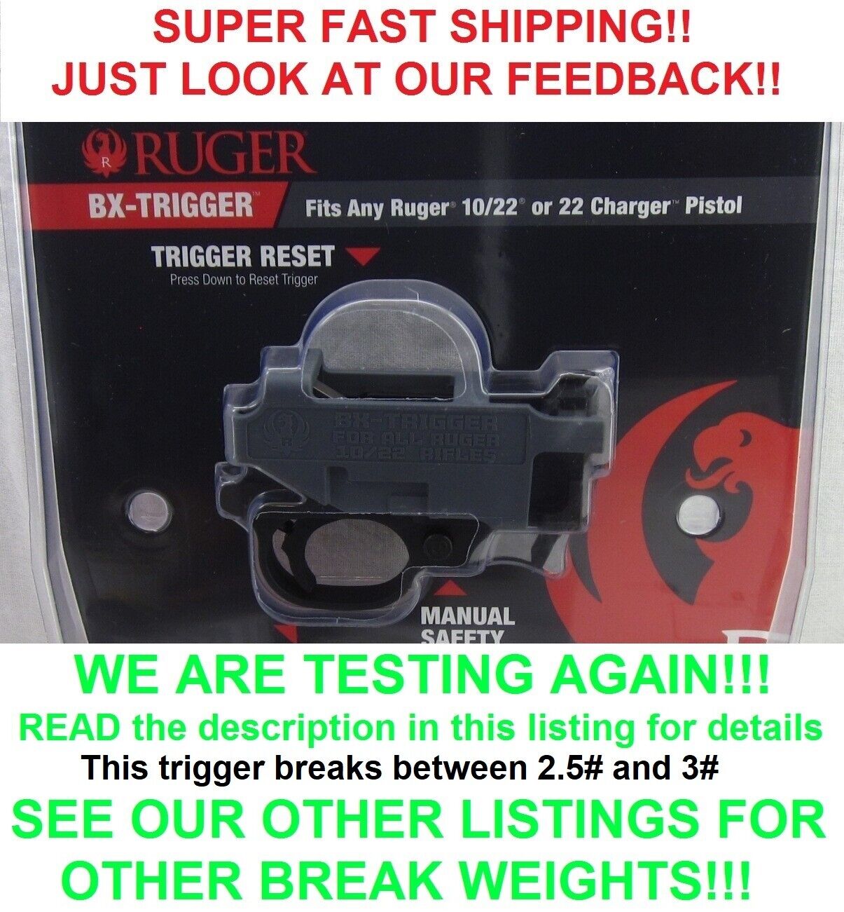 Ruger 90462 BX Trigger TESTED 2.5# - 3# 10/22 Rifle Drop-In job Charger 22LR  Ruger 90462
