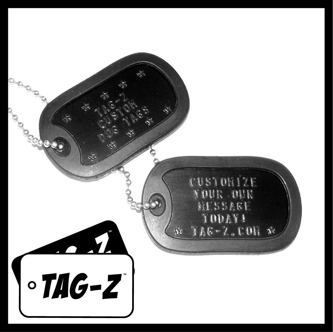2 Military Dog Tags - Custom Embossed Black - GI Identification w/ Silencers Без бренда - фотография #2