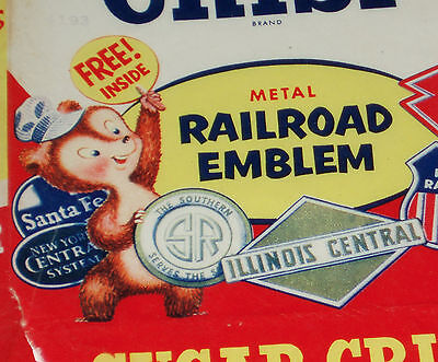 1950's Post Sugar Crisp Cereal Box wax wrap w/ Railroad Emblems cereal premium Без бренда - фотография #2