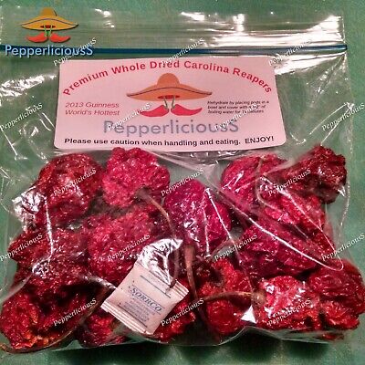 20 DRIED CAROLINA REAPER PEPPER PODS - WORLDS HOTTEST CHILI - with SEEDS PepperliciousS Pepper Company NA