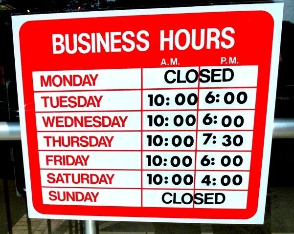 OPEN CLOSED BUSINESS HOURS SIGN Store Static Cling Window New ebay LOWEST PRICE Mysignboards PBH001
