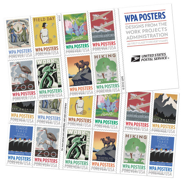 USPS New WPA Posters booklet of 20 Без бренда