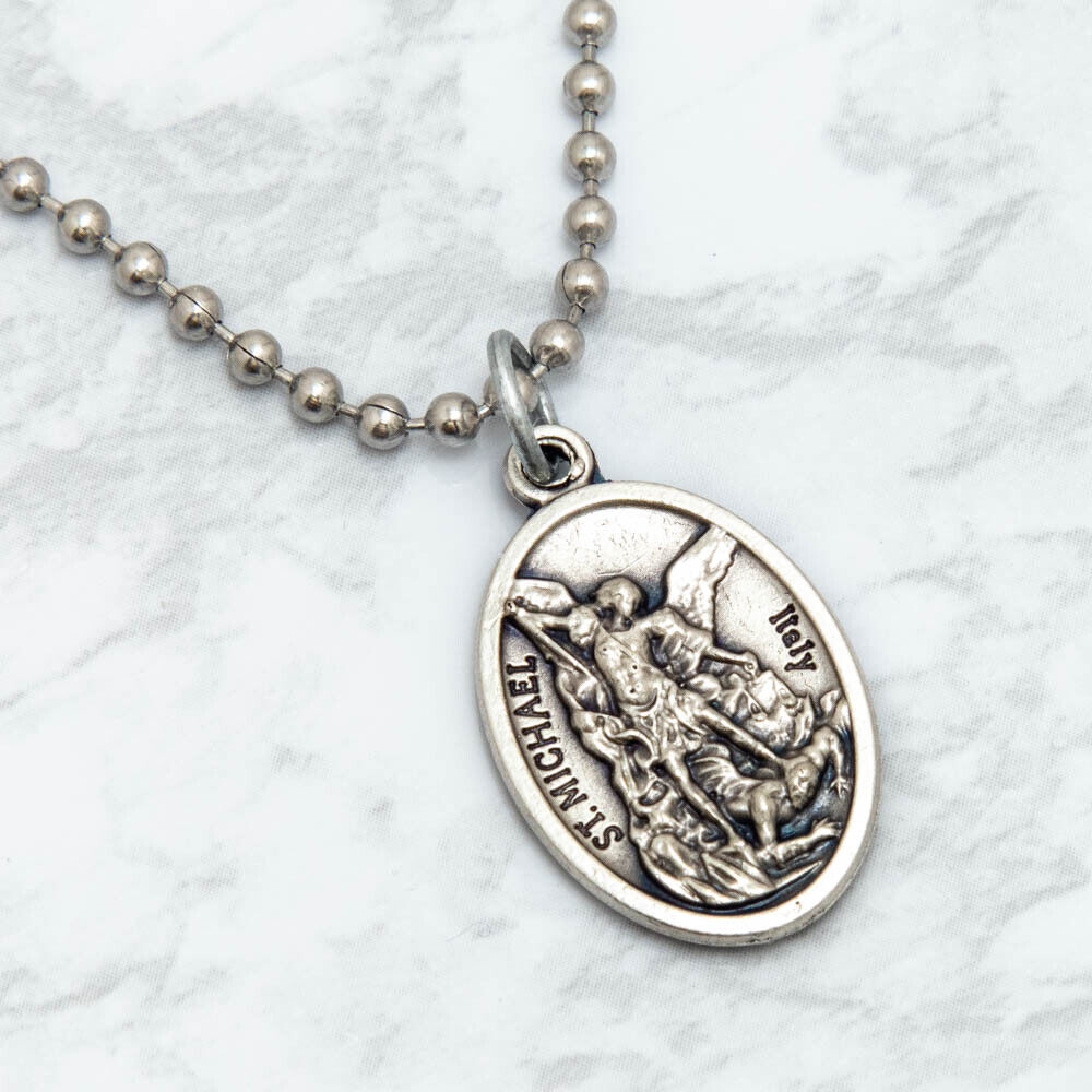 Patron Saint St Michael The Archangel 1" Medal Pendant Necklace 24" Chain Italy Без бренда - фотография #3