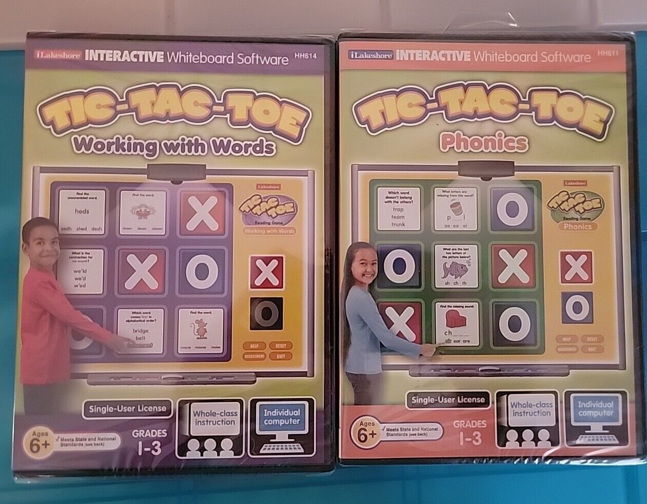 2 LAKESHORE Interactive Games DVD Tic Tac Toe Grades 1 - 3 Working Words Phonics Lakeshore