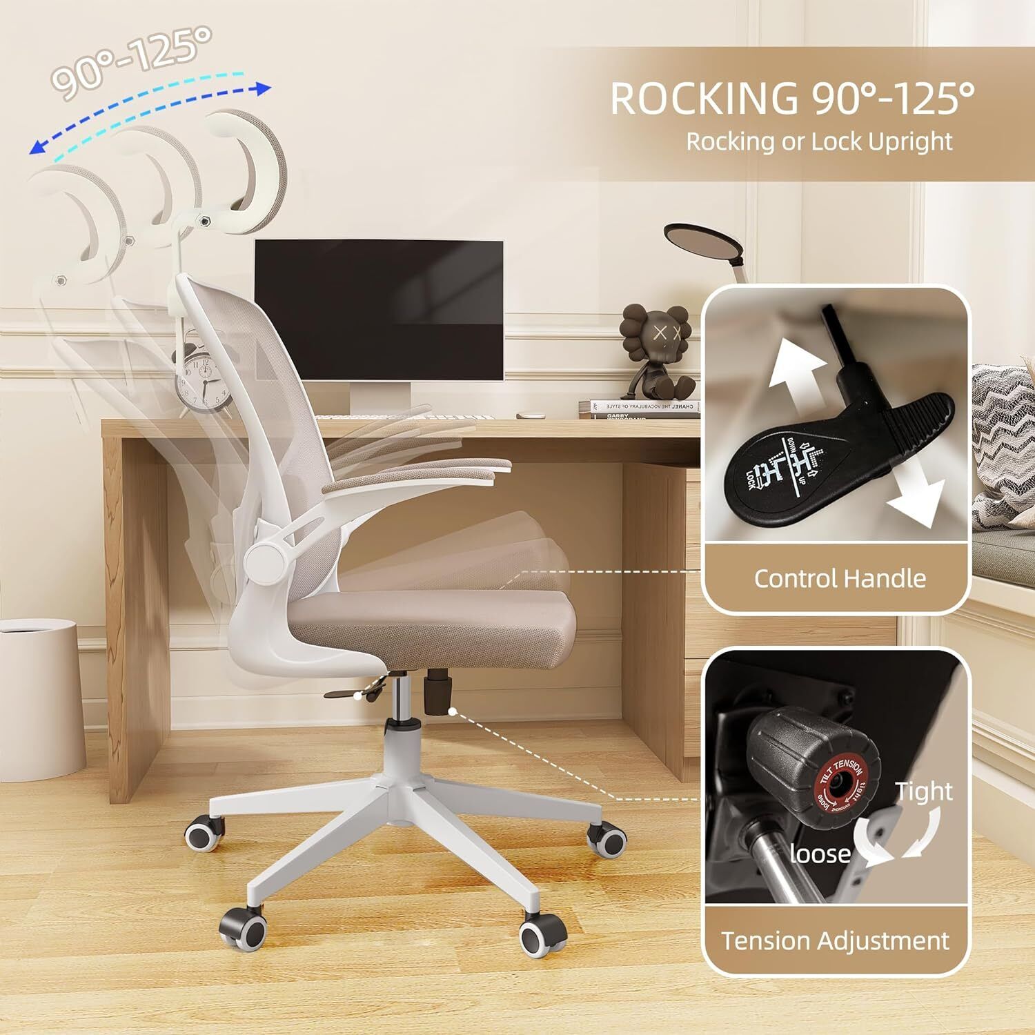 Ergonomic Office Chair Comfort Home Desk Chair Adjustable High Back Mesh Chair Monhey H Beige - фотография #4