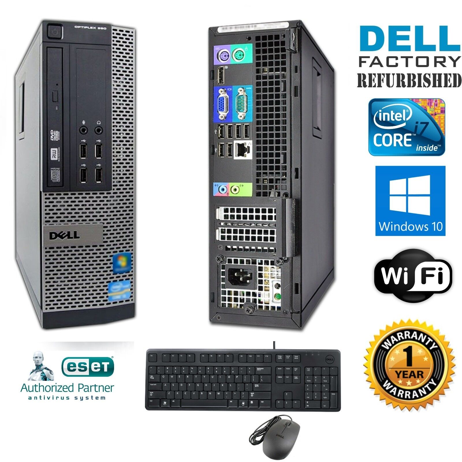 Dell 990 Optiplex PC SFF Intel i7 2600 3.40g 16GB 120gb SSD Windows 10 HP 64 Dell 990