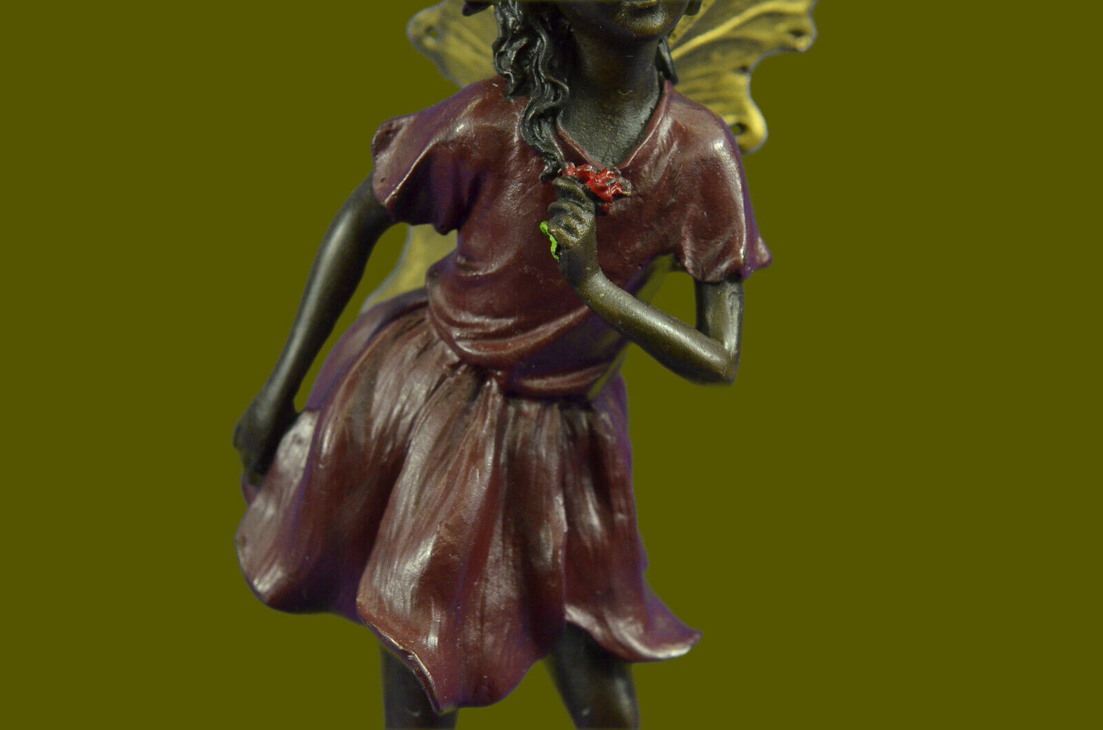 Fairy Standing with a flower Garden Statue in aged bronze finish. 13" Tall Decor Без бренда - фотография #7