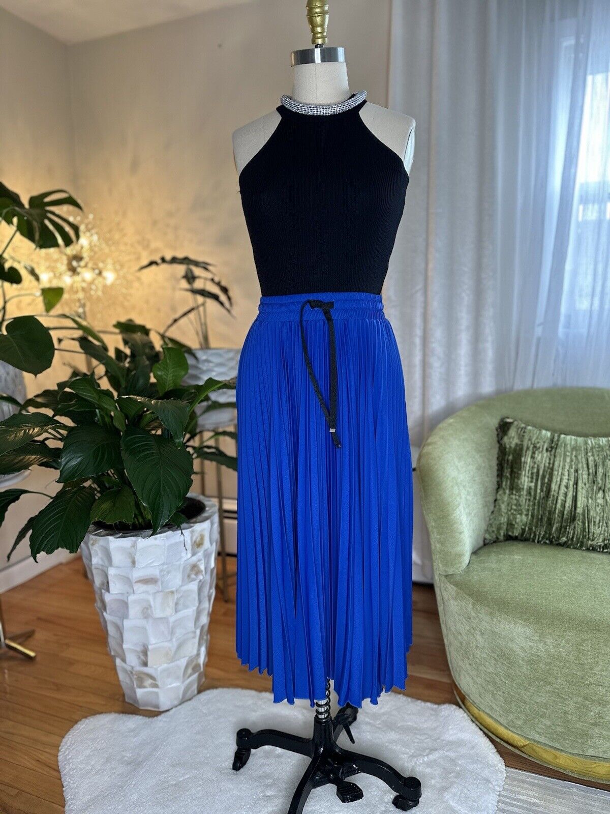 Luxurious Pleated midi satin blue skirt for Women elegant skirt - Brand new Unbranded - фотография #4