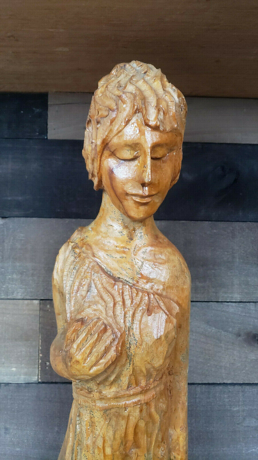 Rare Vintage Handcarved Wooden Statue of a Woman Holding Her Breast. 34" Без бренда - фотография #6