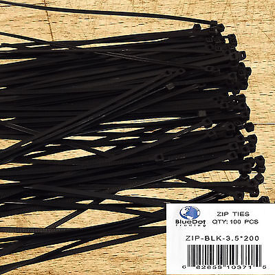 USA 100 PACK 8 INCH ZIP TIES NYLON 40 LBS UV WEATHER RESISTANT BLACK WIRE CABLE BlueDot Trading ZIP-BLK-3.5*200 - фотография #5