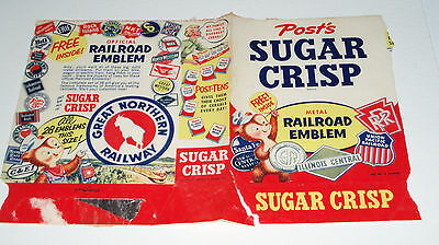 1950's Post Sugar Crisp Cereal Box wax wrap w/ Railroad Emblems cereal premium Без бренда
