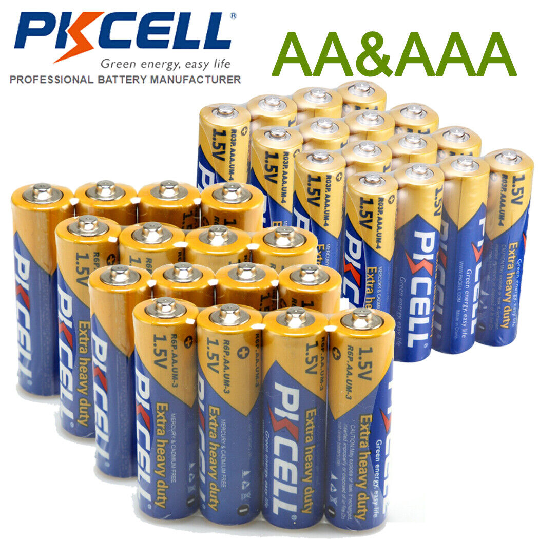 (Combo 40) AA AAA Batteries 1.5V 20x AAA R03P+ 20x AA R6P Zinc-Carbon for Clocks PKCELL Does Not Apply