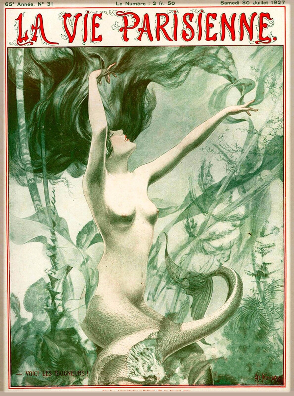 1927 La Vie Parisienne Mermaid French Nouveau France Travel Advertisement Poster Без бренда
